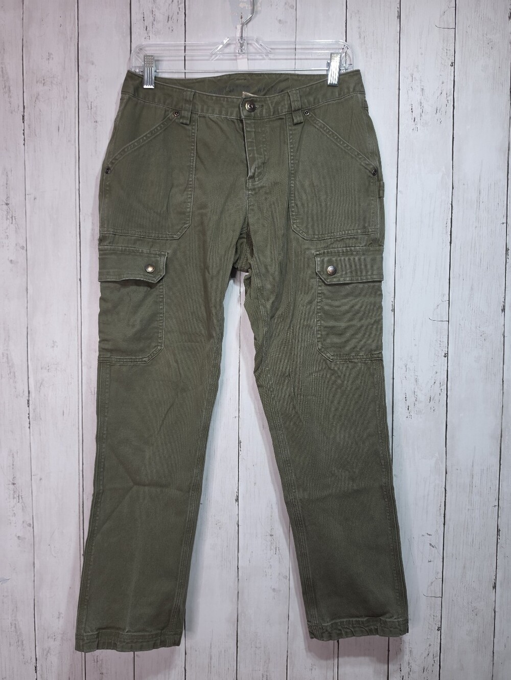 Duluth Curvesetter Pants Women's Green Cotton Stretch Cargo Pockets Size 4.